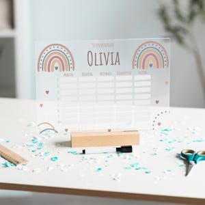 Einschulungsgeschenk für Jungen und Mädchen, personalisierter Stundenplan, wiederverwendbar, Kalender Einschulung Schule, 1 Schultag