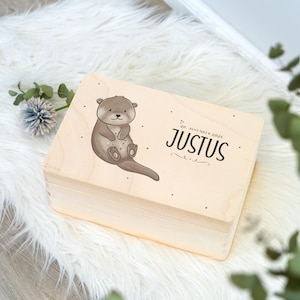 Erinnerungskiste Baby personalisiert aus Holz, individuelle Aufbewahrungsbox, Geschenke zur Geburt, Erinnerungskiste Kinderzimmer mit Tier