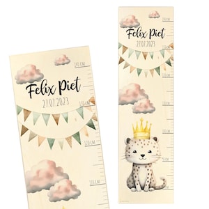 Messlatte Kinder personalisiert, individuelle Messleiste Kinderzimmer mit Name, Datum und Leoparden, perfektes Geschenk zur Geburt Kinder