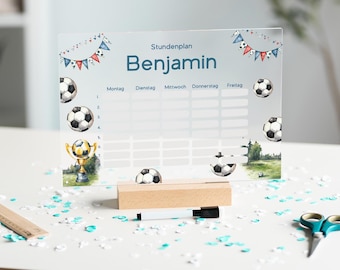 Einschulungsgeschenk für Jungen und Mädchen, personalisierter Stundenplan, wiederverwendbar, Kalender Einschulung Schule, 1 Schultag Fußball