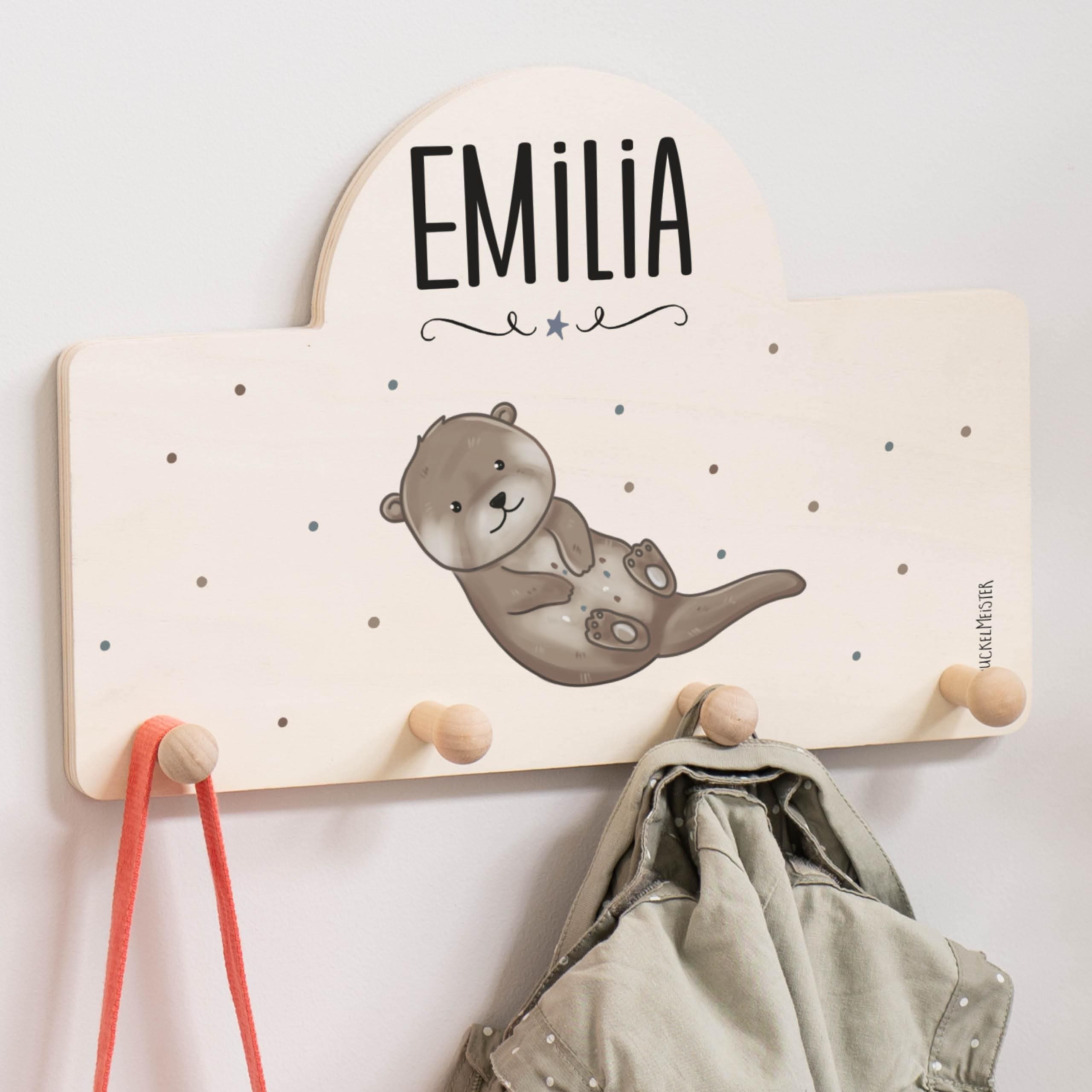 Children's coat rack with name and Muckelfreunde, wooden coat hooks, personalized coat rack for children, perfect gift for children
