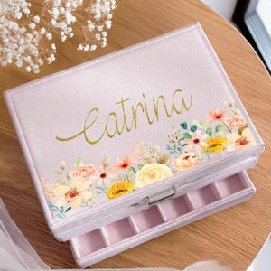 Portagioielli in velluto grande personalizzato, portagioielli per ragazze, portagioielli per bambini, portagioielli floreale, portagioielli da donna, portagioielli