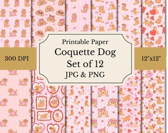 Motivo senza cuciture per cani Coquette / Carta digitale con cuccioli carini / Estetica con fiocco, Cockapoo e Golden Retriever, Matrimonio con cani rosa