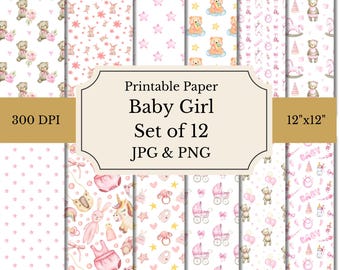 Carta senza cuciture per bambina / Carta digitale "È una bambina" / Stampe per baby shower / Carta a tema per la cameretta / Stampe acquerello pastello