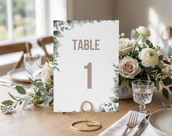 Numeri per tavoli da matrimonio verde salvia / Cartoncini per numeri da tavolo per matrimonio a tema botanico / Decorazioni stampabili per il ricevimento / Cartelli per matrimonio minimalisti / 5 x 7 pollici