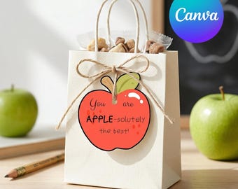 Etichette regalo modificabili per la fine dell'anno scolastico / Etichette regalo per l'apprezzamento degli insegnanti / Etichette a forma di mela per insegnanti / Etichetta regalo "Sei assolutamente una mela"