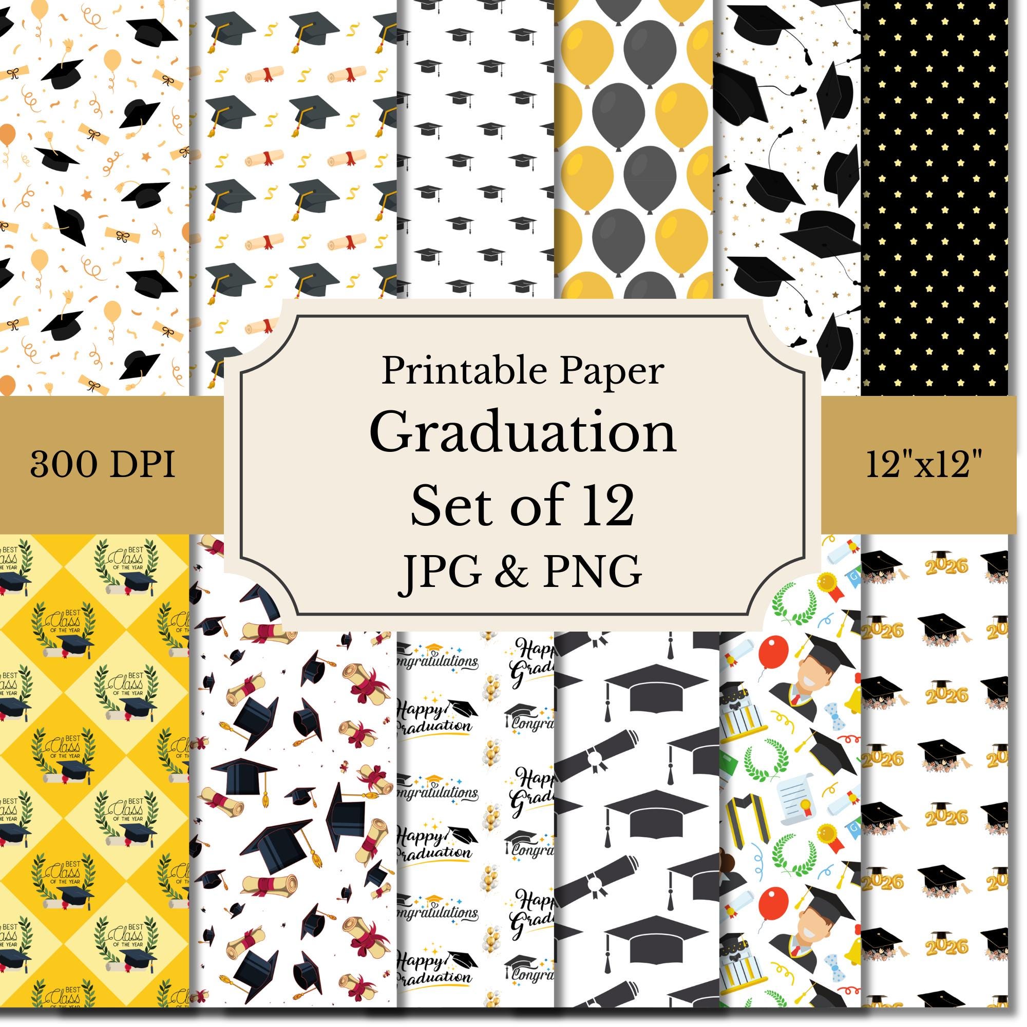 Graduation Seamless Pattern, Graduation Digital Paper, Class of 2026 ...