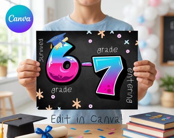 Szablon do edycji: Ostatni dzień szóstej klasy | Przeżyłem szóstą klasę | Tabliczka z okazji ukończenia szóstej klasy | Ostatni dzień szkoły | Zabawny znak szkoły dla uczniów klas 6-7