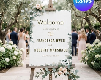 Cartello di benvenuto per matrimonio color verde salvia modificabile / Modello di cartello per matrimonio botanico / Cartello stampabile per l'ingresso del ricevimento / Modello per matrimonio minimalista