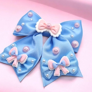 Cute hair bow hairclip clip sweet kawaii pink blue pastelgoth Lolita cosplay fairykei cabochons resin decora rainbow pastel lace hairbow
