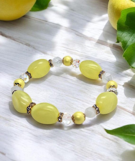 Sunny Beaded Bracelet in Yellow White Gold Beads Gift Woman Summer - Main Image