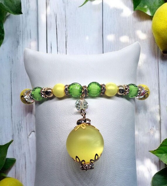 Sunny Beaded Bracelet in Yellow Green Gold Beads Gift Woman Summer