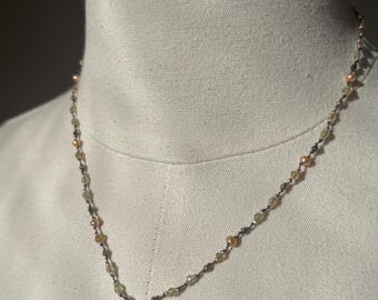 Hand Knotted Smoky Topaz Gemstone Necklace, Champagne Pearls