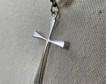 Sterling Cross pendant hand knotted necklace.