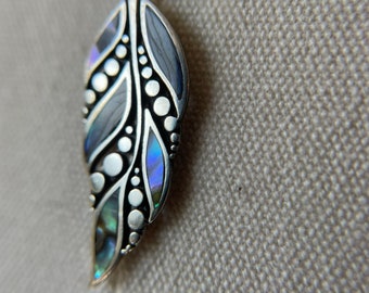 Sterling inlaid, Abalone shell, leaf/ feather  necklace