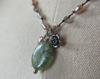 Green short kyanite soft soft pastel necklace.