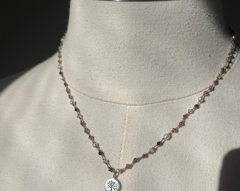 Sterling Silver Tree of Life Necklace, Freshwater Pearl, Quartz
