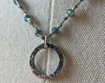 Textured, sterling ring, hand knotted, Indian Sapphire, necklace