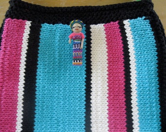 Knitted Cotton Over the Shoulder Lined Bag with Mexican Shoulder Strap & Guatemalan Doll Pin