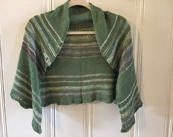 Shoulder Shawl in Green and Cream made with Linen and Rayon