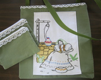 Mexican Lady By The Well~Messanger or Tote Bag with small accessory zip bags included  13"x13.5"