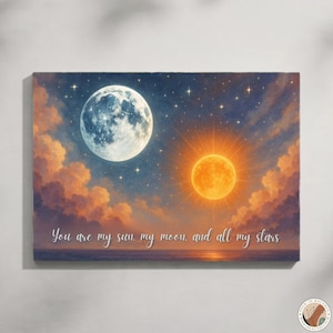 Celestial druckbare Wandkunst, romantisches Zitat Poster, Kinderzimmer Dekor, Sternenhimmel, modernes Boho Geschenk, Sonne Mond Sterne, Geburtstag Idee