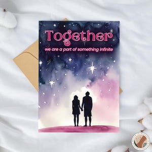 Cartão de amor para imprimir, aquarela de céu estrelado, saudação romântica para aniversário, lembrança de dia dos namorados, impressão de citação celestial, universo sonhador