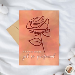 Tarjeta de amor imprimible, regalo romántico minimalista, nota de aniversario, diseño de rosa moderna, cita sentimental, saludo digital, impresión artística para parejas