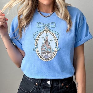 Blue Coquette Disney Castle T-Shirt, Magic Kingdom Trip Tee, Cute Disneyworld Shirt for Women, Matching Disney Family Vacation Shirt