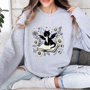 Dragon Book Sweatshirt, Fantasy Bookworm Crewneck, Floral Dragon Book Lover Sweatshirt, Book Club Sweatshirt, Literary Gift for Readers