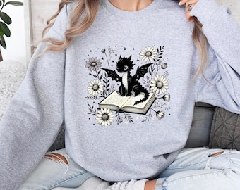 Dragon Book Sweatshirt, Fantasy Bookworm Crewneck, Floral Dragon Book Lover Sweatshirt, Book Club Sweatshirt, Literary Gift for Readers