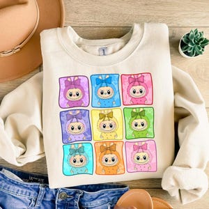 Limited Labubu Sweatshirt, Cute Kawaii Chibi Sweatshirt, Anime Style Matching Friends Sweater,Cartoon Doll Graphic Sweatshirt,Cute Cozy Gift