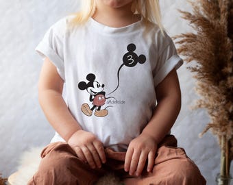 Kid Name Age Mickey Mouse With Balloon T-Shirt, Personalized Mickey Mouse Birthday Present Gift T Shirt, Cute Disney Shirt, Disneyland