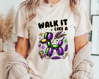 Walk It Like a Dog Mardi Gras Shirt, Glitter Mardi Gras T-Shirt, Fleur De Lis Tee, Retro Louisiana Mardi Gras Top