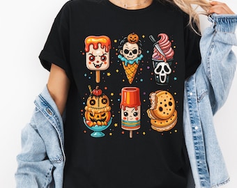 Horror Popsicle Halloween Shirt, Summerween Ice Cream T-Shirt, Scary Movie Character Tee, Spooky Cute Summer Shirt, Creepy Kawaii Gift