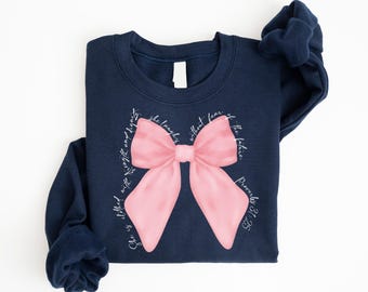 Coquette Christian Sweatshirt, Pink Bow Faith Sweatshirt, Bible Verse Sweatshirt, Jesus Apparel,Religious Women Gift,Cute Christian Graphic