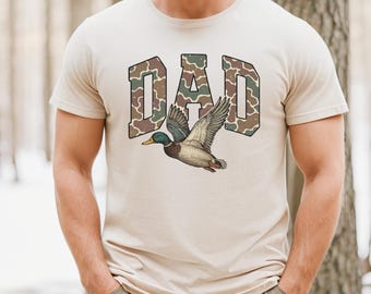 Camo Dad T-Shirt, Duck Hunting Shirt, Flying Mallard Duck Shirt, Father’s Day Hunting Gift for Dad, Camo Duck Shirt, Father’s Day Shirts