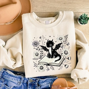 Dragon Book Sweatshirt, Fantasy Bookworm Sweatshirt, Floral Dragon Book Lover Sweatshirt, Book Club Sweatshirt, Literary Gift, Bookworm