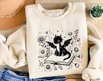 Dragon Book Sweatshirt, Fantasy Bookworm Sweatshirt, Floral Dragon Book Lover Sweatshirt, Book Club Sweatshirt, Literary Gift, Bookworm