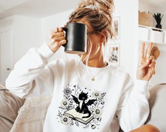 Dragon Book Sweatshirt, Fantasy Bookworm Sweatshirt, Floral Dragon Book Lover Sweatshirt, Book Club Sweatshirt, Literary Gift, Bookworm Gift