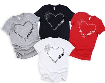 Personalized Heartbeat T-Shirt, Custom Name Heart T Shirt, Double Heart Shirt, Family Name Shirt, Custom Grandma Mom Shirt, Gift for Mom