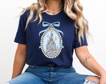 Disney Castle T-Shirt, Blue Coquette Disney T Shirt, Magic Kingdom Shirt, Disney Girl Trip Shirt, Cute Disneyworld Family Shirt,Disney Shirt