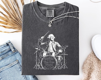 Comfort Colors© 1776 Patriotic T-Shirt, Funny George Washington Drummer Tee, America 250 Years of Freedom, Retro 4th of July Appare