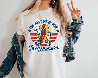 Funny Hot Dog Shirt, 4th of July BBQ Tee, I'm Here for the Hot Dogs Shirt, Patriotic Picnic Shirt, Retro Grill Party T-Shirt,Summer Food Tee