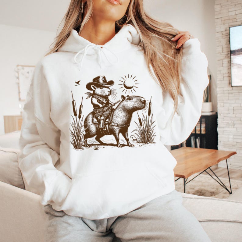 Capybara Hoodie, Rodent Hoodie, Funny Hoodie for Women, Cute Mouse Hoodie, Cowboy Rat Hoodie, Capybara Lover Hoodie, Cute Animal Hoodie