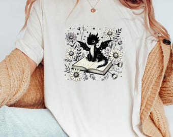 Dragon Book T-Shirt,  Fantasy Bookworm T Shirt, Floral Dragon Book Lover Shirt, Book Club Shirt, Literary Gift, Bookworm Shirt, Bookish