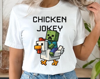 Chicken Jockey Unisex Hilarious Cotton Shirt, Funny Gamer Tee for Men Women, Quirky Chicken Lover Gift, Cartoon Cotton Unisex T-Shirt