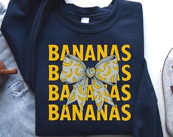 Retro Bananas Last Name Gifts Coquette Bow Women Girls Kids Sweatshirt,Girls Kids Unisex Summer Fruit Novelty Top Gift,Yellow Banana Sweater