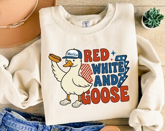 Red White And Goose Sweatshirt, Patriotic Goose Sweatshirt, Retro 4th Of July Sweatshirt, Funny USA Sweatshirt, Goose Sweatshirt, 4th July
