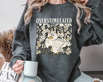 Overstimulated Mama Duck Sweatshirt,Farm Animal Graphic Sweatshirt,Homeschool Mom Life Sweater, Cottagecore Mother's Day Gift,Mama Duck Gift